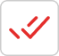 A red check mark on a black background