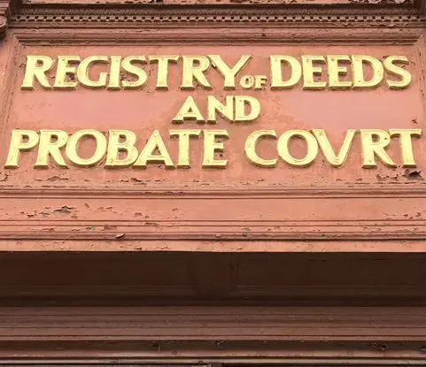 A sign that says registry of deeds and probate court.